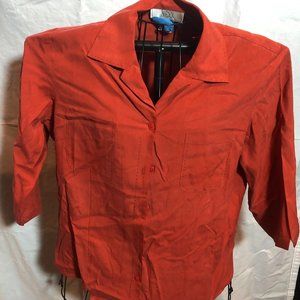 Nexx LARGE Womens 3/4 Sleeve Orange 100% Silk Blouse #FXT